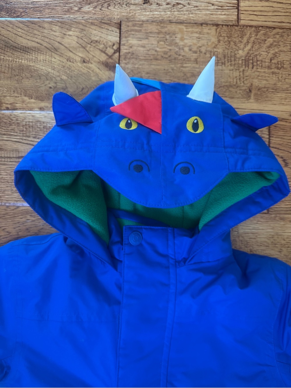 Mini Boden Blue Dragon Kids Hooded Snow Suit with Multicolor Stripes - Picture 2 of 5